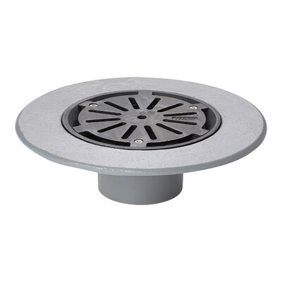 Frost Cold Roof drain assembly - cast iron grating, fixed 240mm circular, medium sump body with clamp, vertical threaded outlet 4" BSP
