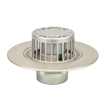 Frost Aluminium Cold Roof drain assembly - fixed anti-vortex dome 220mm circular, medium sump body with clamp, vertical threaded outlet 3" BSP